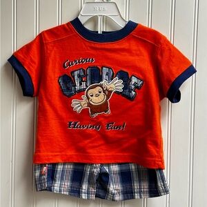 VTG Y2K Curious George ‘Having Fun’ T-Shirt Size 18M Rare Embroidered Orange HTF
